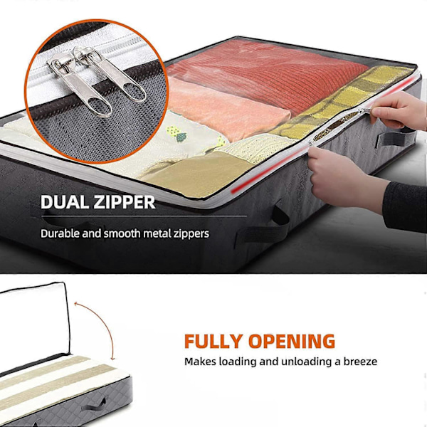 6-pakks Underbed Oppbevaringsposer, Foldbare Under Bed Container Bins Organizer for Klær, Tepper, Sko