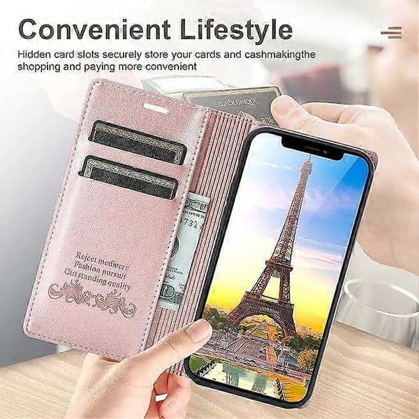Fodral för iPhone 13 Pro Max med Korthållare Rosa PU Läder Plånboksfodral för Apple iPhone 6.7 Tum