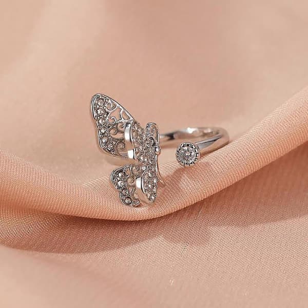 Dam Mode Ring Diamant Kärlek Fjäril Ring Öppen Kreativ Ring
