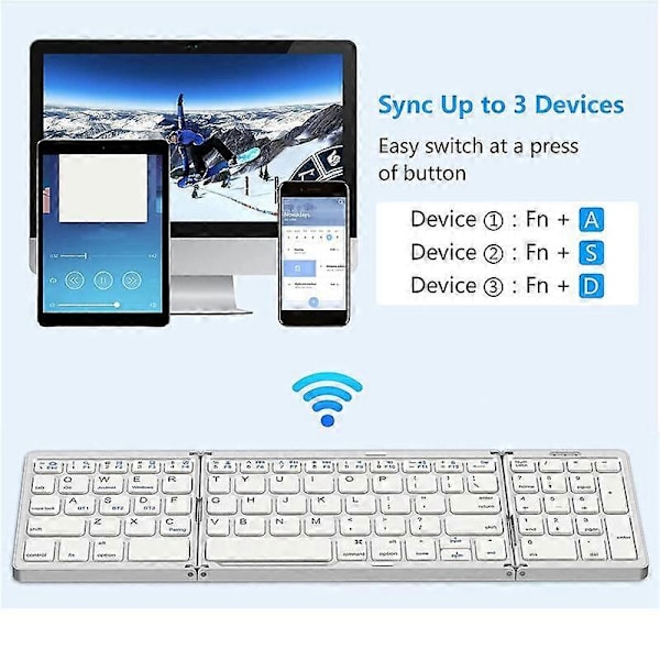 Vikbart Bluetooth-tangentbord, USB-uppladdningsbart trådlöst tangentbord för IOS, Android, Windows PC-bärbar dator