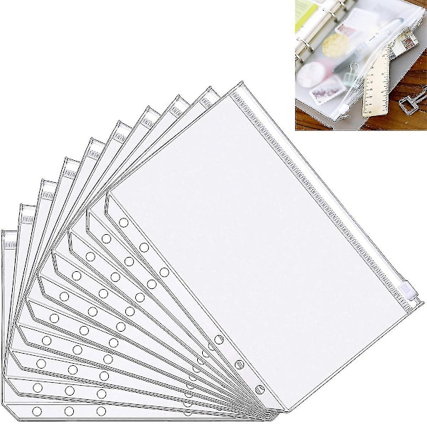 10pcs A5 Zipper Binder Punched Pockets For Notebook Waterproof