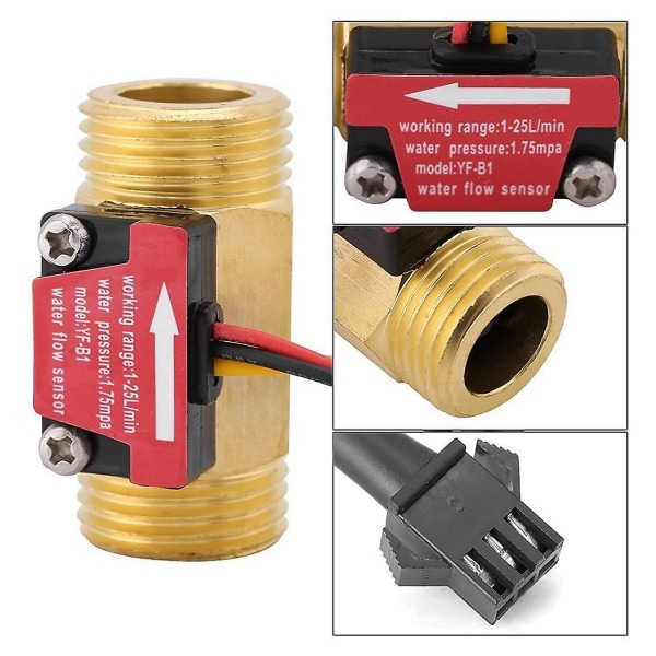 1 stk. -b1 Turbine Vandstrømssensor G1 / 2 Tommer Elektromagnetisk Messing Inline Hall Switch Han