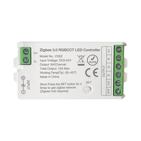 Zigbee 3.0 WiFi LED Controller 2.4GHz RGBCCT LED Strip Tuya Gateway Hue Bridge Stemmestyring DC5V-24V