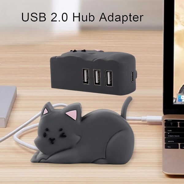 USB-läppäri telakointiasema Musta Kissa Muoto 3 in 1 Moniportti USB 2.0 Nopea USB Type-C Hub Adapteri PC-tarvikkeet