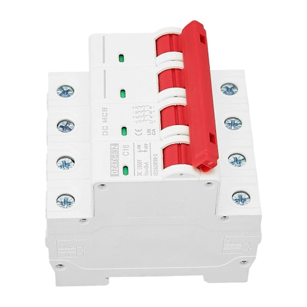 DC Miniature Strømafbryder 4P Solcelleanlæg 16A DIN Skinne Montering 6000A Segmenteret Kapacitet DC1000V DZ47s 63Z C16
