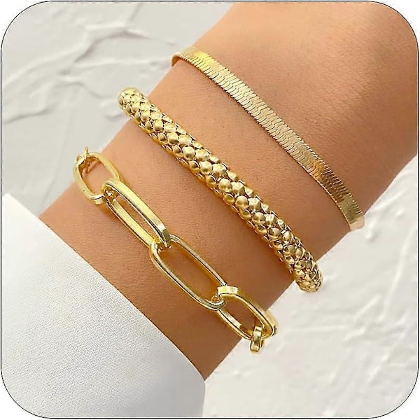 3 stk. Guldbørnearmbånd til Kvinder Guldbangle Armbånd Guldbelagte Armbånd Guld