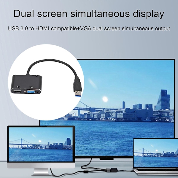 Videokonverter Plug And Play Dobbelt Skærmadapter USB C til HDMI-kompatibel/VGA Adapter Computer Tilbehør