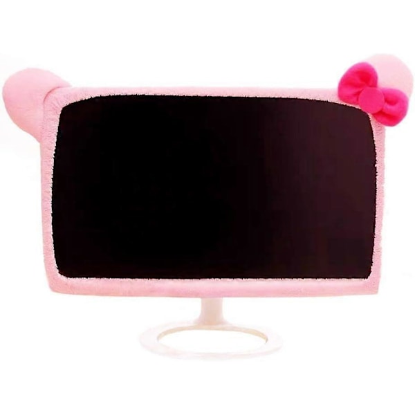 14-19\" Tietokonenäytön Suojus Kissankorva-muotoilulla, Karvainen Kawaii Pinkki Näytön Pölysuoja, Joustava Pölytiivis PC-Tabletti-TV:lle