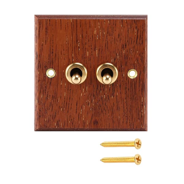 86 Type Solid Wood Panel Switch Vegglampe Retro Messing Toggle Switch Trestruktur Elektrisk Bryter S