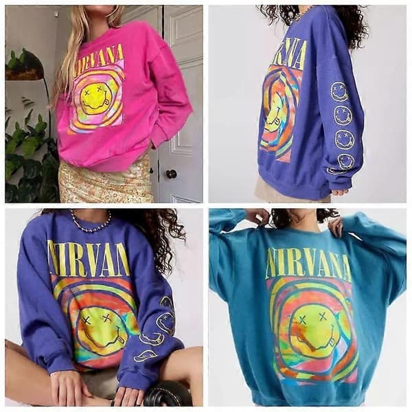 Lady Nirvana Smiley Face Crewneck Sweatshirt Casual hettegenser Heliconia