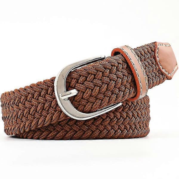 Unisex elastisk webbing flettet trim stretch canvas spænde bælte, 110cm-Brun
