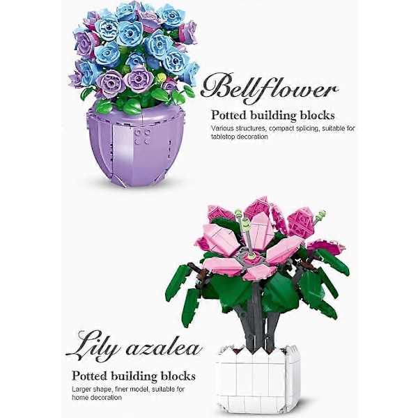 92363 Lily Azalea Blomster Byggesett med Vase, 698 Deler Blomster Botanisk Bonsai Samling Byggeklosser for Voksne, Hjemmekontor