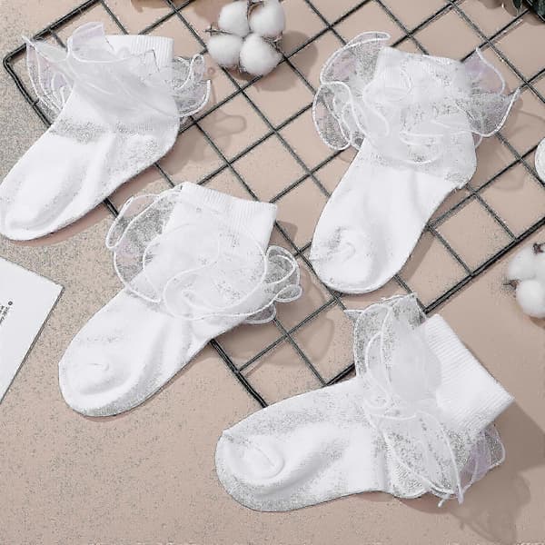3 Par Spetssockor Volangsocker Krussidullsocker Söta Strumpor Småbarn Flicka Volangsocker Bobbysockor Tutu Strumpor