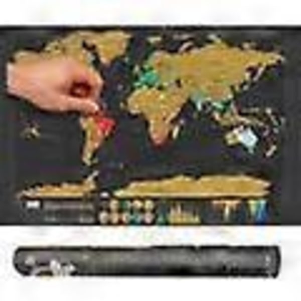 Kort med Scratch / Scratch Map / Verdenskort - 82 x 59 cm Guld