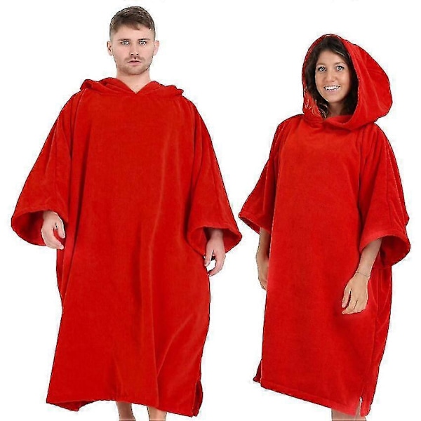 (punainen, M) Lämmin Imeytyvä Poncho, Uimahaalarin Vaihtoapuri Rannalla, Poncho Pyyhe Taskulla Ja Huppulla, Surffausponcho Aikuisten Naisille Miehille Uimiseen Surffaukseen Rannalle