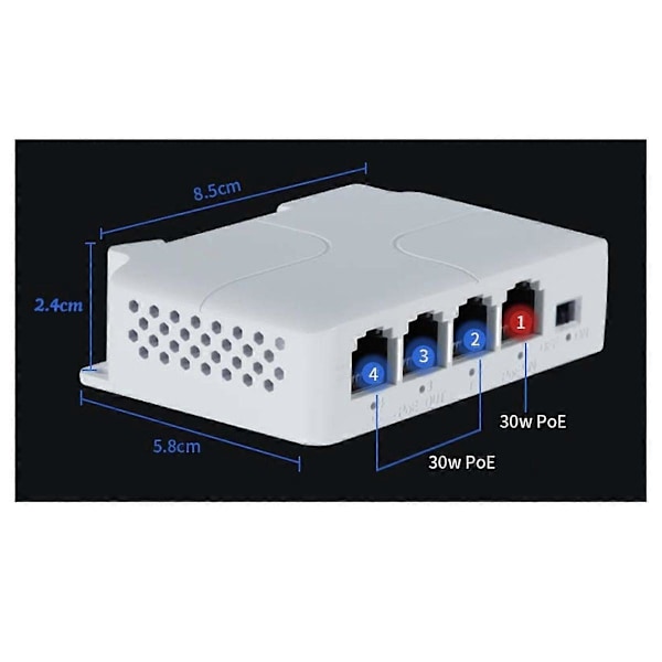 4 stk. 4 porter 1 til 3 port PoE-forlenger passiv kaskadekoblet IEEE802.3Af 100Mbs for IP-overføring Rep