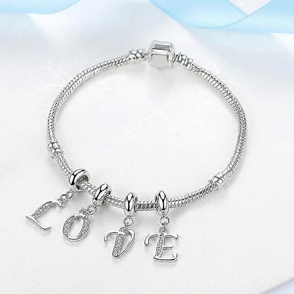 925 Sterling Silver Berlocker Bokstav Alfabet A-z Hänge Pärlor Passar Pandora Armband Halsband Diy Smycken För Kvinnor I