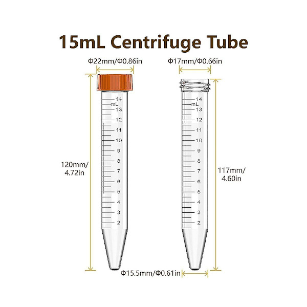 Konisk Sentrifugerør - 15ml Sentrifugerør, 25 stk Sterile Rør med Lekkasjetette Skrulokk, C