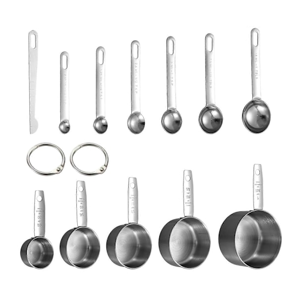 12-dels Mätkopp & Mätmått Set - 5 Rostfria Nätande Mätkoppar, 6 Mätmått, 1 Mätlinjal - Bakning, Matlagning, Köksredskap