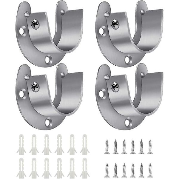4-pack Garderobsfäste i rostfritt stål U-format Stångfäste Fläns 1-1/4\"