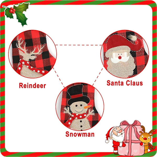 Jule Strømpe 3 stk., 47CM Store Jule Strømper, Buffalo Plaid Jule Strømper Pejs Julepynt