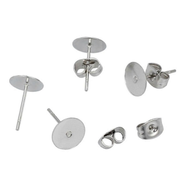200 stk Øredobber Stud Ørepinner 6mm Pads & Mutter Bakstykker Sølvfarget Kirurgisk Stål DIY Ny