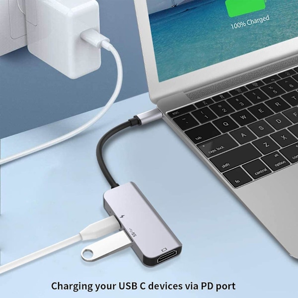 Type-C - HDMI-yhteensopiva Hub-sovitin 3-in-1 -telakka-asema 4K/30HZ Ei ajuria Plug and Play -suuri nopeuksinen kortinlukija