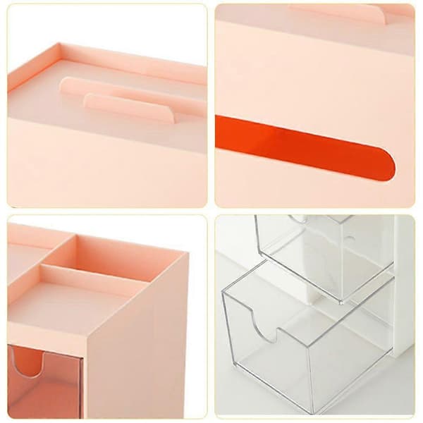 Rektangulær Tissue Box Cover Bracket med Serviett Holder og Skrivesaker Fjernkontroll Boks Dekorasjon - Rosa