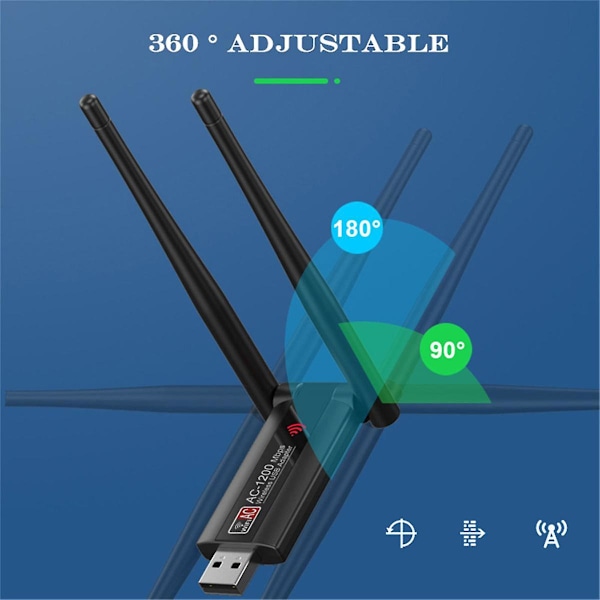 1200M USB Nätverkskort RTL8812 Dubbelbands 2.4G 5G Trådlös AC1200 Wifi Lan Adapter Dongle med Antenn