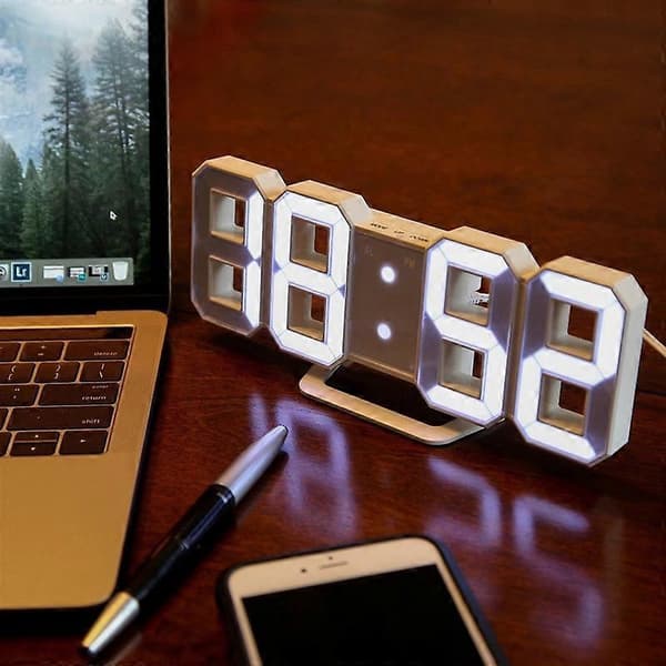 Modern USB-laddningsbar 3D LED-bordsklocka med väggmonterad digital klocka och larmdisplay