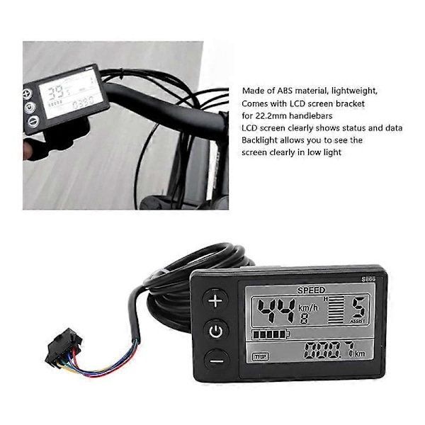 Elektrisk Cykel LCD-Display, S866 LCD-Display Sm Kontakt Elektrisk Cykel LCD-Displaypanel IP65 Vattentät LCD-Displaymätare