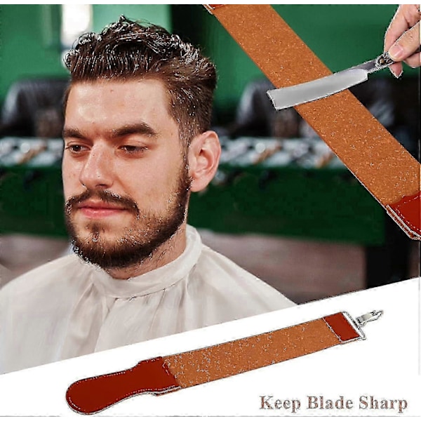 Ægte Læder Strop Rem Barbermaskine Barberkniv Foldbar Barbers Læder Sliber Slibebælte, Dobbeltsidet Læderstrop til Slibning og Sm