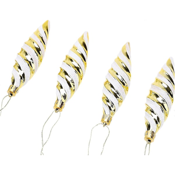 Paketti 11*3mm Suuria Kierteisiä Koristepalloja - Kiiltävä & Glitter-Koristellut - Joulukuusen Koristeet (Kulta)