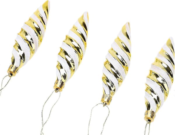 Pakke med 11*3mm store spiralformede kuler - Glansfull & Glitterdekorert - Julepynt (Gull)