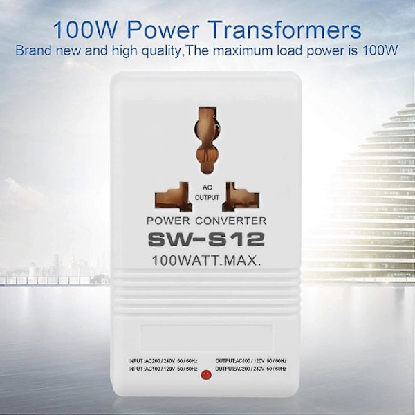 Rejsespændingskonverter, Spændingskonverter Transformer Regulator 100w 110v/120v Til 220v/240v Rejsespændingskonverter