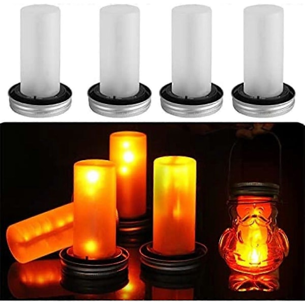 Mason Jar Lys, LED Solar Mason Jar Låg Lys til Glas, Simulationsflamme