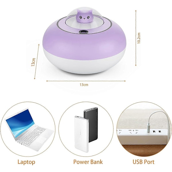 Söta Luftfuktare för Hem Sovrum 300 ML Mini Luftfuktare med Timer Automatisk Avstängning, 2 Dimlägen