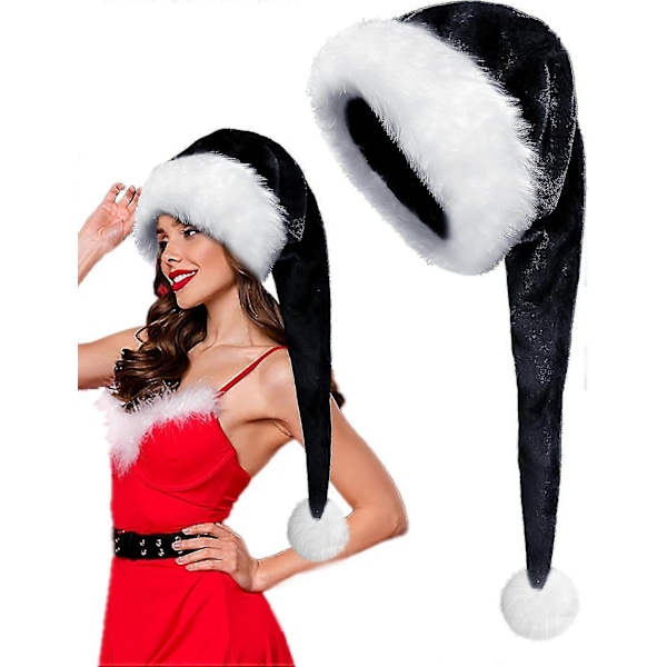 Jul Svart Tomteluva Lång, Vuxen Deluxe Svart Och Vit Jul Tomteluva För Svart Jultema Nyår Festliga Högtidsfest Tillbehör