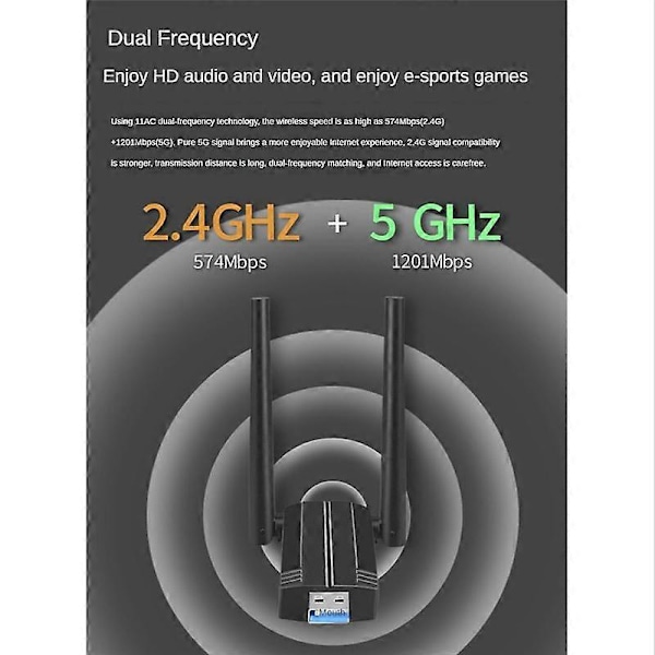 AX1800M USB WiFi-adapter för PC, USB 3.0 WiFi-dongel, 2.4G/5G dubbelbands trådlös adapter för skrivbord