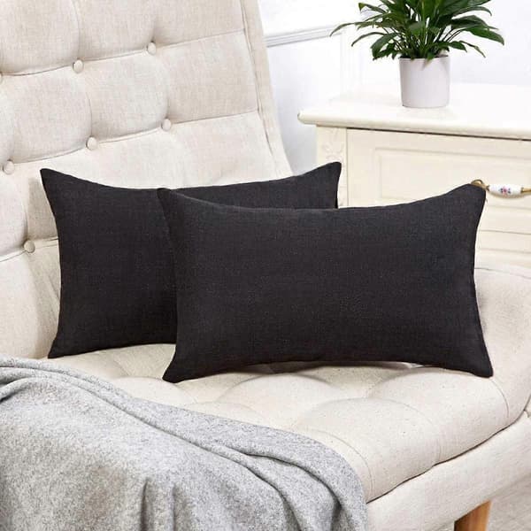 Sæt med 2 sorte lændepudebetræk, rustikke linned dekorative pyntepudebetræk 55x55 cm til sofa dekoration