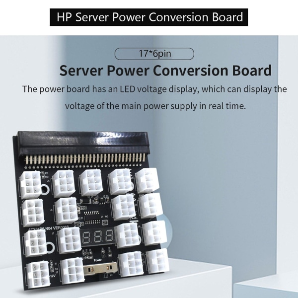 Breakout Board 17-ports 6-pins LED-skjerm Strømmodul Serverkort Adapter for 1200W 750W PSU GPU Min