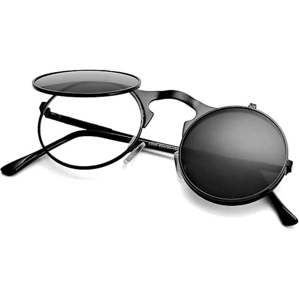 Ubiuo Pyöreät Käännettävät Aurinkolasit Miehille ja Naisille - John Lennon Lasit 90-luvun Retro Steampunk Tyyli