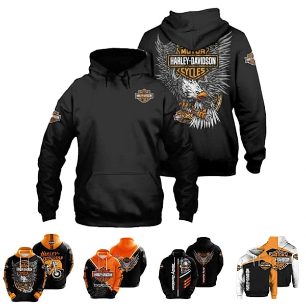 Hettegenser for menn, motorsykkel, biker, Harley-Davidson, med snøring, langermet E E 2XL 2XL