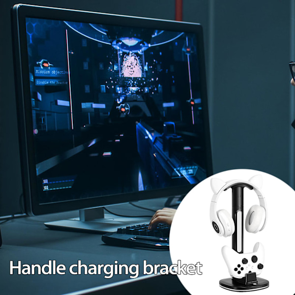 Spillkontrollladestasjon RGB Fargerikt Lys Avtakbare Hodetelefoner Oppbevaringskrok Skrivebordvisning Ladestasjon for Xbox One/Series X