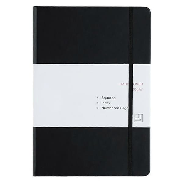 Blank Notebook, Notesbog med elastikbånd, 188 sider, Hardcover - A5 148X 213Cm, Grafpapir - Sort