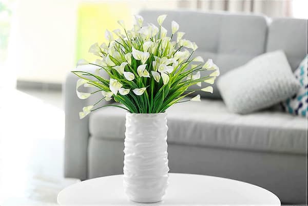 8 stk. kunstige blomster til dekorasjon, hvite callaliljer, høyde 36 cm