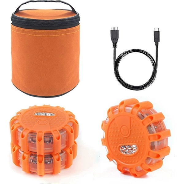 Kryp USB Uppladdningsbara LED Vägfacklor Varningsljus - Vägkantsvarning Bilsäkerhetsfyr Blinkande Skivfackla Kit Med Magnetisk Bas För Fordon & Båtar