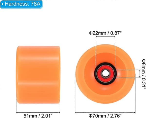 78A Longboard Hjul med ABEC-9 Lejer, Bløde Cruiser Hjul til Skateboards Orange