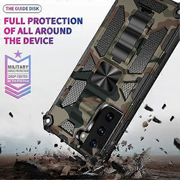 Samsung Galaxy S22 Telefon Cover, Camouflage Robust Cover med Heavy Duty Stødsikker Militær Grade Anti-Fald Beskyttelse og Indbygget Magnetisk Dæksel til
