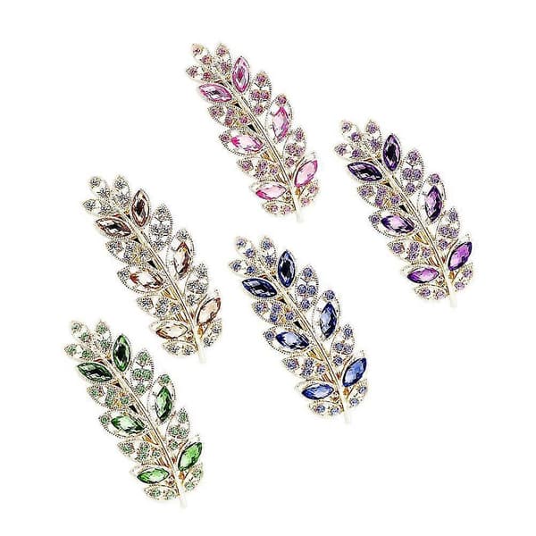 5 stk. Bladformede Hårspænder Kreative Rhinestone Legering Hår Til Piger